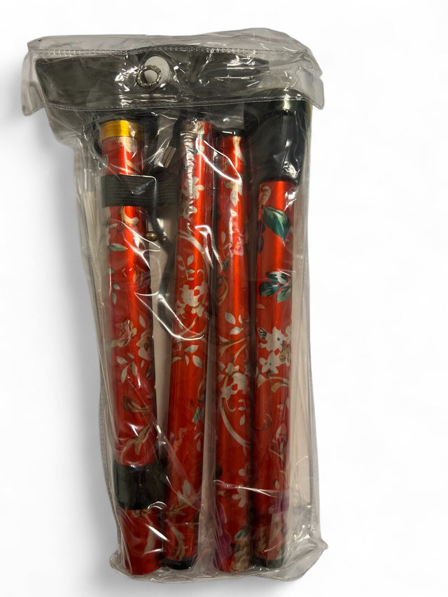 GLITTER foldbar stok – Let, justerbar & elegant gangstok i flere forskellige farver - Seniorpleje - Foldbare stokke - Seniorpleje - SPL-SUPR03 - - Rød - blomstret -