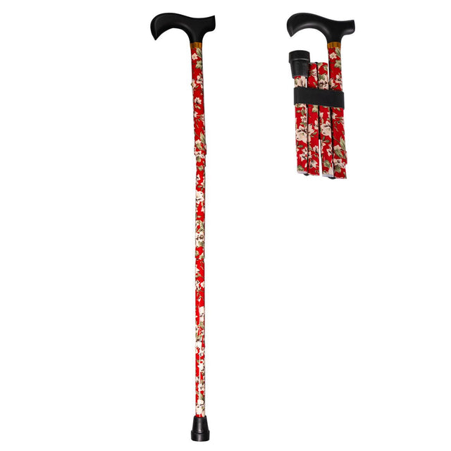 Smart foldbar stok - Rødblomstret. Let, enkel og højdejusterbar (81 - 92 cm) - Seniorpleje - Stokke - MOBIAK - SPLSPD-01 - -