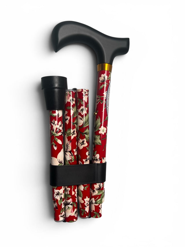 Smart foldbar stok - Rødblomstret. Let, enkel og højdejusterbar (81 - 92 cm) - Seniorpleje - Stokke - MOBIAK - SPLSPD-01 - -