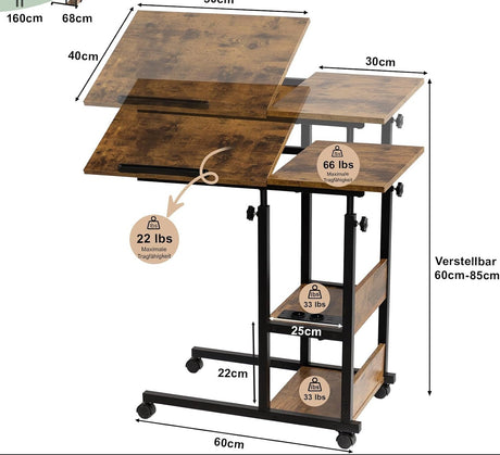 WOODY sängbord och sidobord, justerbar höjd 76–96 cm