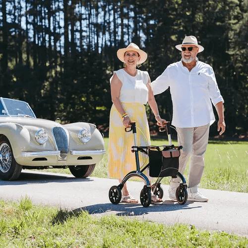 Luksus” kulfiber rollator -unikt tysk design og ultra letvægtsrollator. - Seniorpleje - Udendørs rollatorer - Saljol - SAJ-602024 - Midnats Blå - -