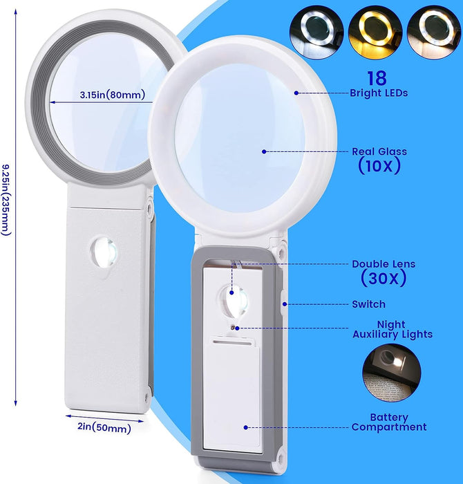 Premium læselup x10 med kraftfuld forstørrelse og LED-belysning. Frie hænder! - Seniorpleje - Forstørrelsesglas - Seniorpleje - SPL-KIB01 - - -